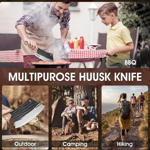 Miniatura 6 de Huusk Cuchillos de carnicero para cortar carne, cuchillo de carnicero forjado a mano, cuchillo de chef de acero de alto carbono, cuchillo