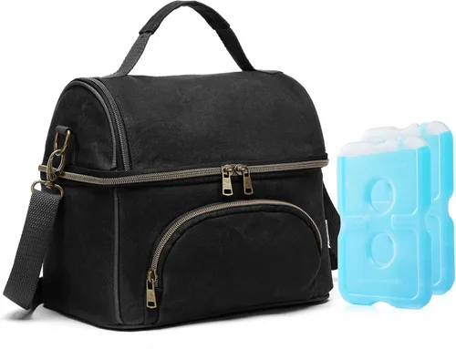 Miniatura 12 de Waxed Canvas Lunch Bag with 2 XL Ice Packs, Canvas Lunch Box, Lunch Cooler for Men Work, 10.5L 2 Compartments Insulated Leakproof Cooler Bags for