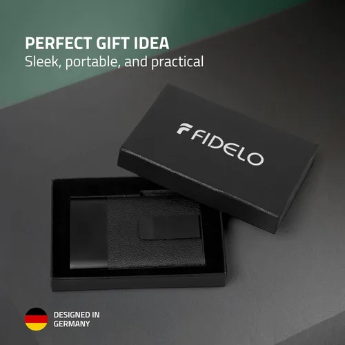 Miniatura 20 de Fidelo Cartera minimalista para hombre – Soporte delgado para tarjetas de crédito con clip para dinero, bolsillo frontal con bloqueo RFID, Cuero sin