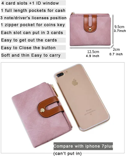 Miniatura 27 de AOXONEL Cartera pequeña de cuero plegable Rfid para mujer, con cremallera, bolsillo para tarjeta de identificación, delgada, compacta y delgada