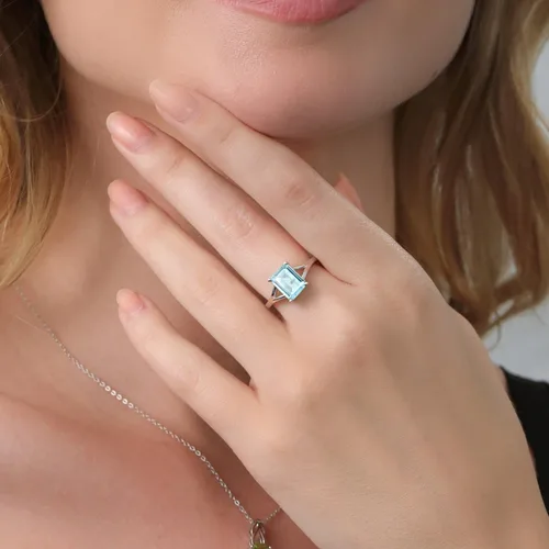 Miniatura 29 de Gem Stone King Anillo de compromiso solitario con diseño clásico de vástago dividido para mujer, plata de ley 925, piedra natal de piedra preciosa
