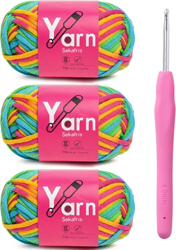 Miniatura 20 de Hilo de Crochet con Hilo de Algodón para Crochet – Hilos de Crochet Tejido para Principiantes con Puntadas Fáciles de Ver – Hilo para Crochet