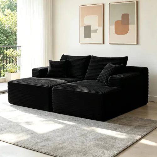 Miniatura 14 de Sofá cama convertible 3 en 1, sofá extraíble con puertos USB, portavasos y reposabrazos de almacenamiento, silla de dormir con mesa auxiliar