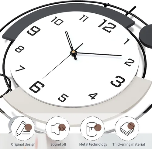 Miniatura 2 de Relojes de pared decorativos con péndulo, cuarzo de calidad silenciosa, funciona con pilas, reloj de pared grande de metal para sala de estar, Negro