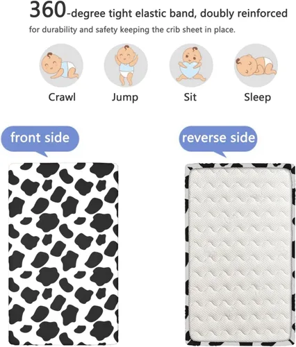 Miniatura 5 de Sábana bajera ajustable para cuna con estampado de vaca, sábana bajera estándar para cuna, suave y transpirable, sábana para cuna de bebé para niña