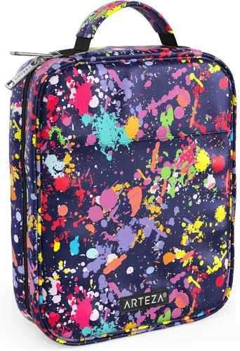 Arteza Organizador de estuches para lápices, 64 ranuras elásticas, patrón de salpicaduras de pintura, gran capacidad, capacidad para hasta 205
