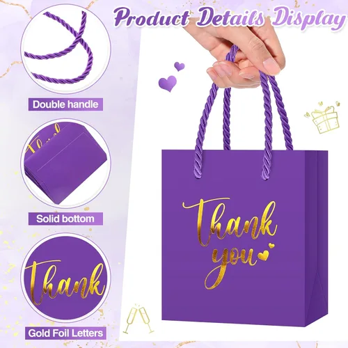 Miniatura 4 de Honoson 30 mini bolsas de regalo con asa de 4 x 2.75 x 4.5 pulgadas, pequeña bolsa de agradecimiento para boda, baby shower, cumpleaños, graduación