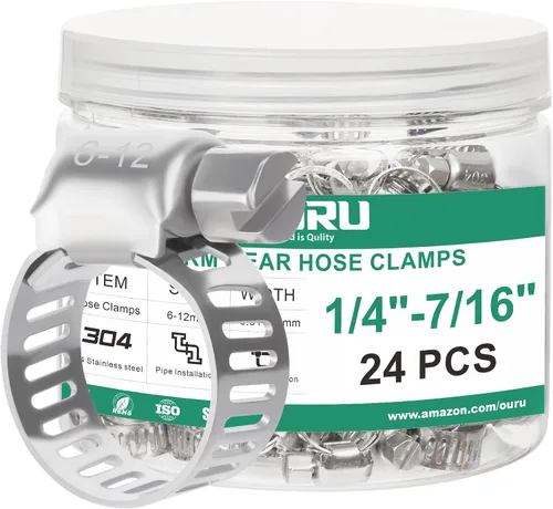 Miniatura 25 de OURU - Juego de 24 abrazaderas de manguera de acero inoxidable ajustables de 1/2"– 3/4" (13-19mm) con engranaje sinfín, abrazaderas de manguera
