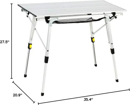 Miniatura 3 de Portal Mesa de Camping Plegable de Aluminio para Exteriores, Mesa de Picnic Portátil con Altura Ajustable, Top de Malla Enrollable, Plata Plateado