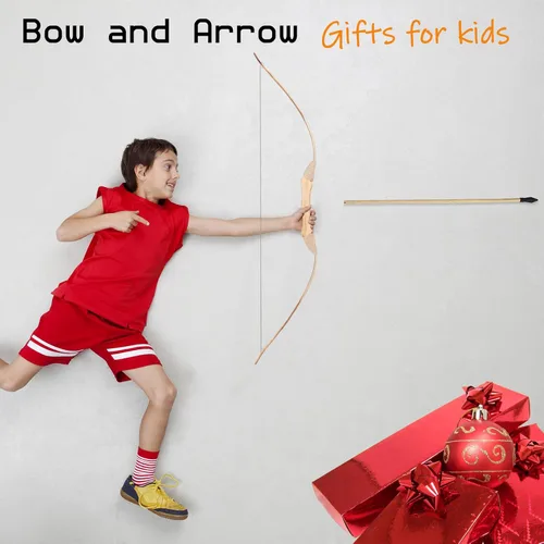 Miniatura 7 de Kids Bow and Arrow Set, 32 Inch Archery Set Handmade Wooden Toy Bow and Arrow for Kids 4-6 8-12, Cosplay Game Costume Prop Play, 1 Bows 1 Quivers