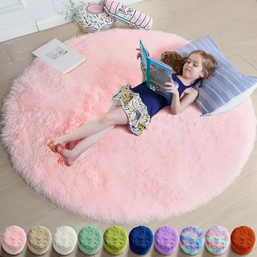 Miniatura 59 de Amdrebio Alfombra Redonda Azul Marino Oscuro de 4 Pies para Habitación de Niños Dormitorio, Alfombras de Área Circulares de Felpa Shag Esponjosa