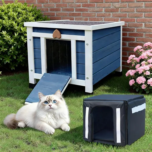 Miniatura 14 de Rockever Casa para gatos al aire libre, casa aislada para gatos al aire libre con forro cálido para invierno, jaula de conejo, refugio exterior
