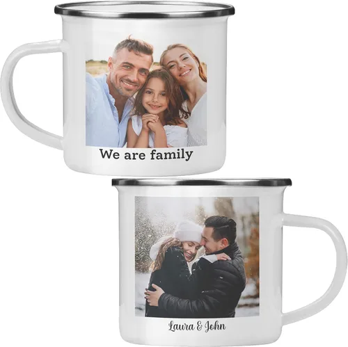 Miniatura 12 de Taza de campamento esmaltada personalizada. Tazas de café de cerámica personalizadas para campamento y senderismo, regalo de San Valentín