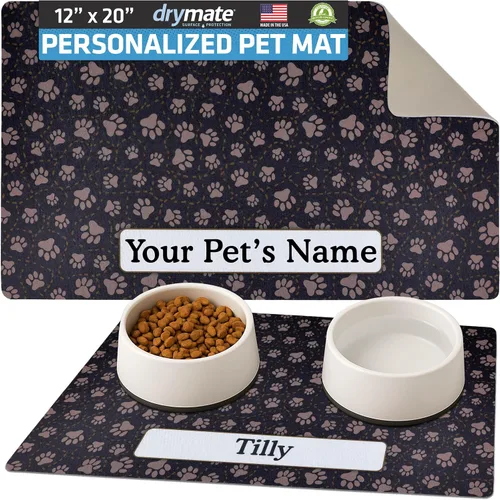 Miniatura 49 de Drymate Mantel individual personalizado para tazón de mascotas, tapete personalizado de alimentación de alimentos para perros y gatos, tela Lino