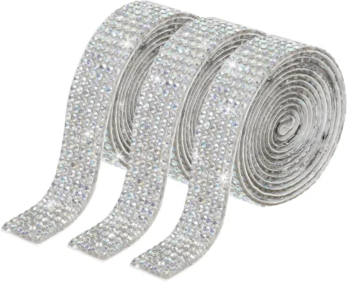 Miniatura 75 de MECCANIXITY 3 rollos de cinta de diamantes de imitación autoadhesiva de 3 yardas y 0.315 in para proyectos de artes y manualidades, pasteles de Beige