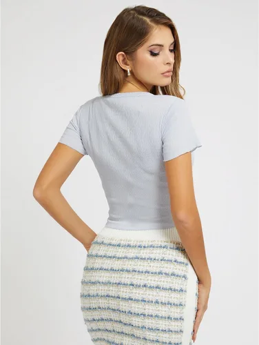 Miniatura 8 de GUESS Top ahumado de manga corta con cuello redondo para mujer