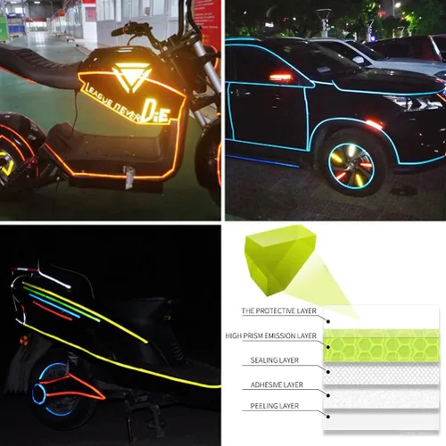 Miniatura 7 de 8 rollos de cinta reflectante de alta visibilidad de 8 colores, calcomanías de seguridad autoadhesivas impermeables para visibilidad nocturna al
