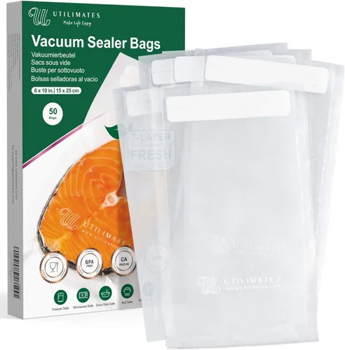 Bolsas selladoras al vacío para alimentos, 50 x 10 pulgadas, etiqueta preimpresa, sin BPA, bolsas pequeñas para ahorrar alimentos, ideal para bolsas
