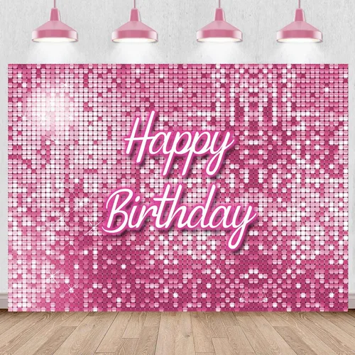 Telón de fondo de cumpleaños cuadrado rosa con lentejuelas brillantes, paneles brillantes para fotografía de pared, fondo de fotografía de princesa,