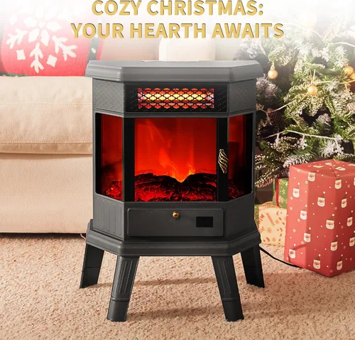 Miniatura 3 de Calentador de Chimenea Eléctrica de 22 pulgadas Chimenea Independiente Estufa Chimenea Infrarroja RealSmart con Efecto de Llama 3D, Control Remoto