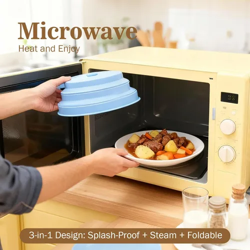 Miniatura 2 de Funda plegable para microondas con vaporizador de agua, cubierta de silicona para salpicaduras y tapa de vapor, 10 pulgadas, libre de BPA, apta