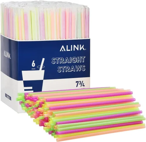Miniatura 10 de ALINK Paquete de 500 popotes desechables de plástico de varios colores, pajitas rectas envueltas individualmente, 7.75 x 0.23 pulgadas