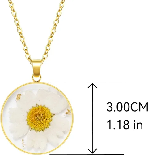 Miniatura 31 de Collares de flores de nacimiento para mujer, collar de 1 a 12 meses, collar de flores prensadas hecho a mano, regalo único de vacaciones, dorado, 18