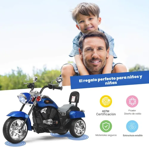 Miniatura 2 de Costzon Motocicleta para Niños, Motocicleta Chopper de Paseo Alimentada por Batería de 6V con Bocina, Faro, Juguetes de Paseo Estables de 3 Ruedas