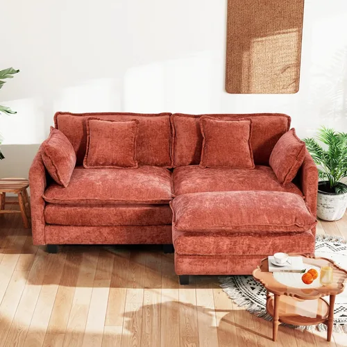 Miniatura 18 de Sofá seccional modular convertible de 76.7", sofás de dos plazas de chenilla con asiento profundo y cojines tipo loveseat para sala de estar, Beige
