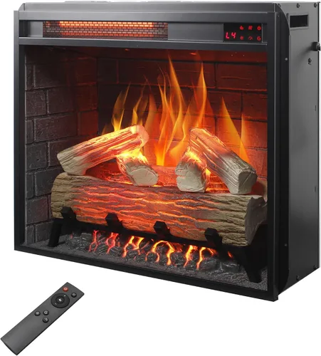 Miniatura 16 de Inserto de chimenea eléctrica de 18 pulgadas, calentador ultrafino con juego de troncos y llama realista, protección contra sobrecalentamiento