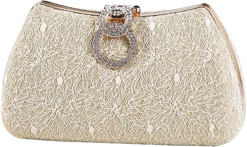 Dreubea Bolso de noche de moda para mujer, bolso de embrague con cadena Champán
