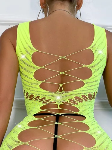 Miniatura 3 de Hilinker Mini vestido sexy sin mangas transparente con diamantes de imitación brillantes para mujer
