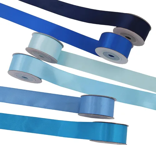 Miniatura 2 de Cinta de satén azul de doble cara para envoltura de regalos, bodas, baby shower, niños, cinta de satén de 6 colores de 1 pulgada x 5 yardas cada una
