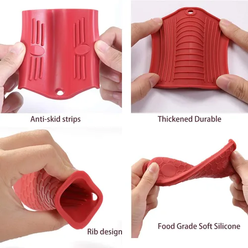 Miniatura 3 de HZMM Paquete de 4 soportes de silicona para mango caliente, soporte para ollas de hierro fundido, fundas de agarre antideslizantes resistentes al