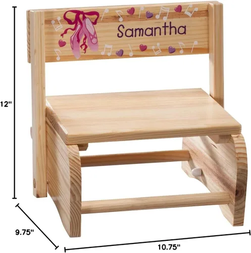 Miniatura 5 de Banqueta para niños personalizada de 2 en 1 y silla, personalizada con el nombre del niño, diseño de bailarina