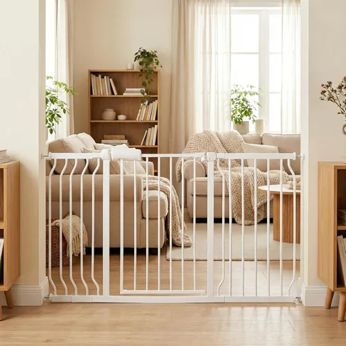 Miniatura 31 de Puerta de bebé para escaleras y puertas, puertas para perros de 29 a 34 pulgadas para la casa, puerta para mascotas de interior montada a presión