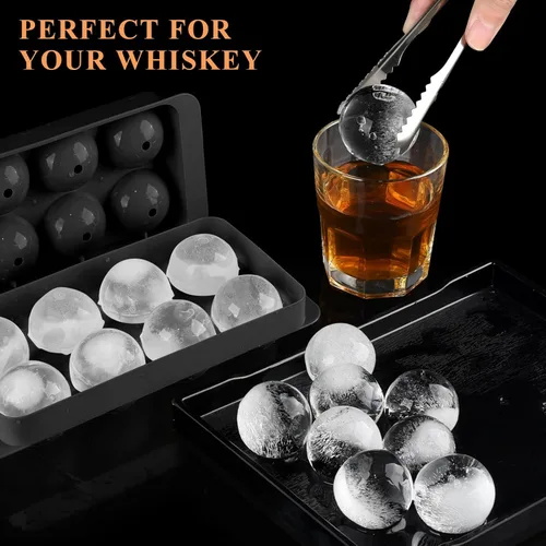 Miniatura 2 de Whiskey Ice Cubes Mold,2 x 8 PCS x 1.8 inch Whiskey Ice Cubes,Circle Ice Cube Tray with Lid and Bin,Sphere Ice Ball Maker Mold,Round Ice Cube Mold