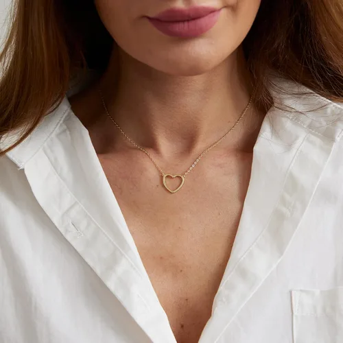 Miniatura 3 de LEXODY Collar de corazón delicado con dije de corazón pequeño, gargantilla chapada en oro de 14 quilates, lindo collar de cadena de corazón abierto