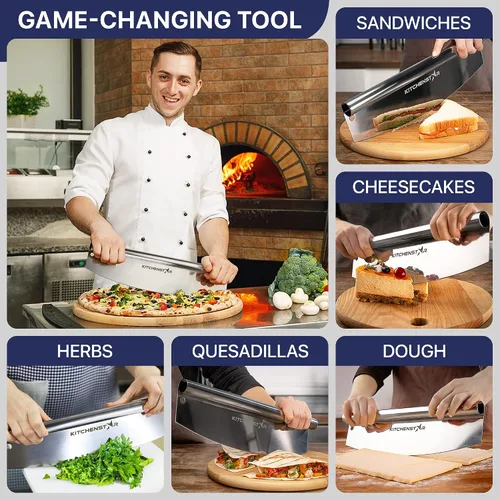 Miniatura 7 de Cortador de Pizza KitchenStar - Cuchillo de corte de acero inoxidable 304 con hoja súper afilada, mecanismo de eje anti-vacilación, mango ergonómico