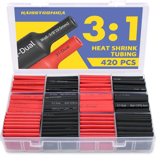 haisstronica Kit de 420 piezas de tubos termorretráctiles 3:1, con revestimiento adhesivo de grado resistente marino, envoltura retráctil - longitud