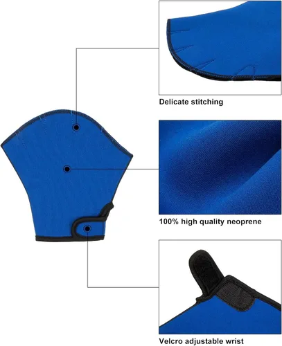 Miniatura 6 de FitsT4 Sports Guantes de natación con aletas Guantes de natación palmeados Fitness Aeróbico acuático Azul