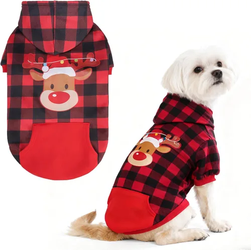 Miniatura 13 de EXPAWLORER - Sudadera con capucha para perro, estilo británico, suave y cálido con agujero para la correa, para clima frío, abrigo de invierno