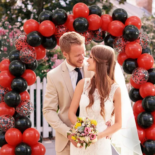 Miniatura 5 de Globos rojos y negros, 57 globos rojos de 12 pulgadas, globos negros para bodas, Año Nuevo, graduación, decoración de fiesta de cumpleaños