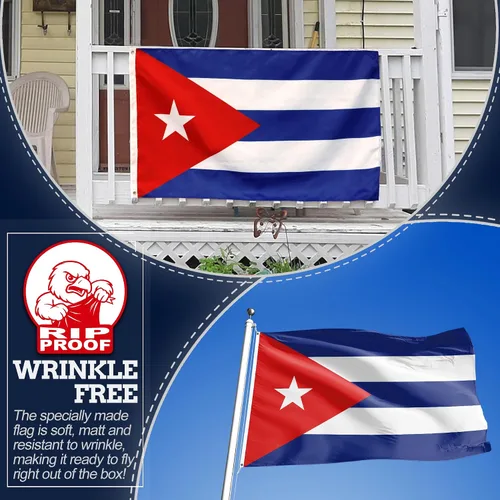 Miniatura 4 de Anley Bandera de Cuba de 3 capas de doble cara a prueba de rasgaduras de 3 x 5 pies, cabecera de lona y resistente a las arrugas, las banderas