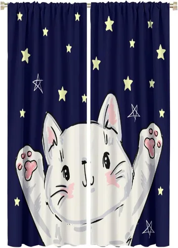 Miniatura 13 de Cortinas opacas de gato abstracto, arte simple, universo planeta, dibujos animados, lindo, divertido, colorido, gato, azul, niños, niñas, niños