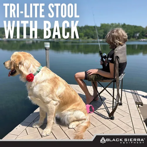 Miniatura 7 de Black Sierra Tri-Lite - Taburete plegable con respaldo y soporte para tazas, silla de pesca y caza portátil ligera con correa de transporte, asiento