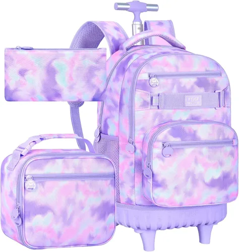 Miniatura 9 de 3 piezas de mochila rodante para mujeres y hombres, bolsa de 21 pulgadas para adultos con ruedas, juego de mochilas con ruedas para niñas y niños