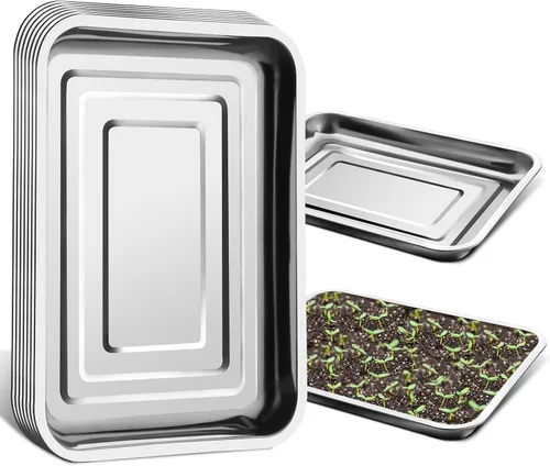 Miniatura 8 de RooTrimmer Bandejas de acero inoxidable para plantas, paquete de 5 bandejas multiusos para plantas de interior y exterior, bandeja de inicio