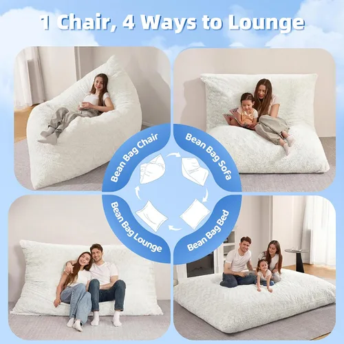 Miniatura 5 de HABUTWAY Silla de Puf 4 en 1, Sofá de Puf Gigante con Relleno de Espuma Viscoelástica, Silla de Puf para Adultos, Funda de Felpa Sintética Lavable a