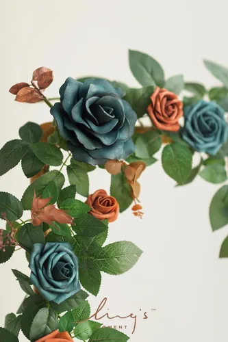 Miniatura 5 de Ling's Moment Guirnalda de Flores Artificiales de 5 Pies Azul Verde Azulado Rosa Naranja Quemado Hojas de Eucalipto Guirnalda Floral Arco Flores O